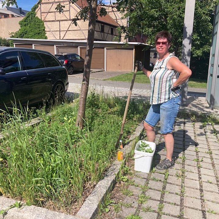 Susanne Klughardt; Unkrautjäte-Aktion; Bild Margit Hofmann